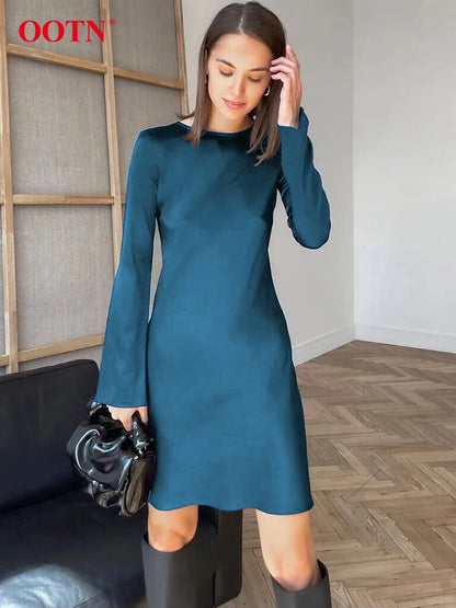 Graceful A-Line Dress Women Spring O-Neck Office Lady